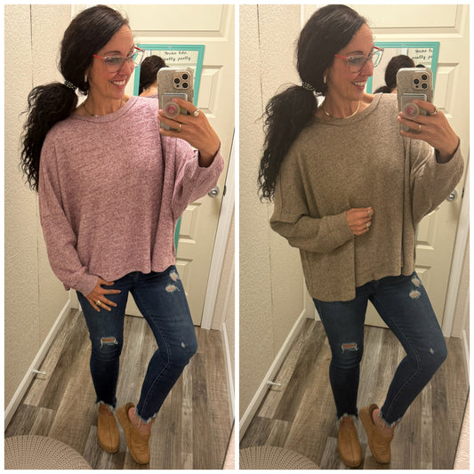 Hallie Oversized Long Sleeve Two Tone Solid Top