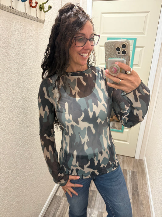 Camouflage Mesh Top