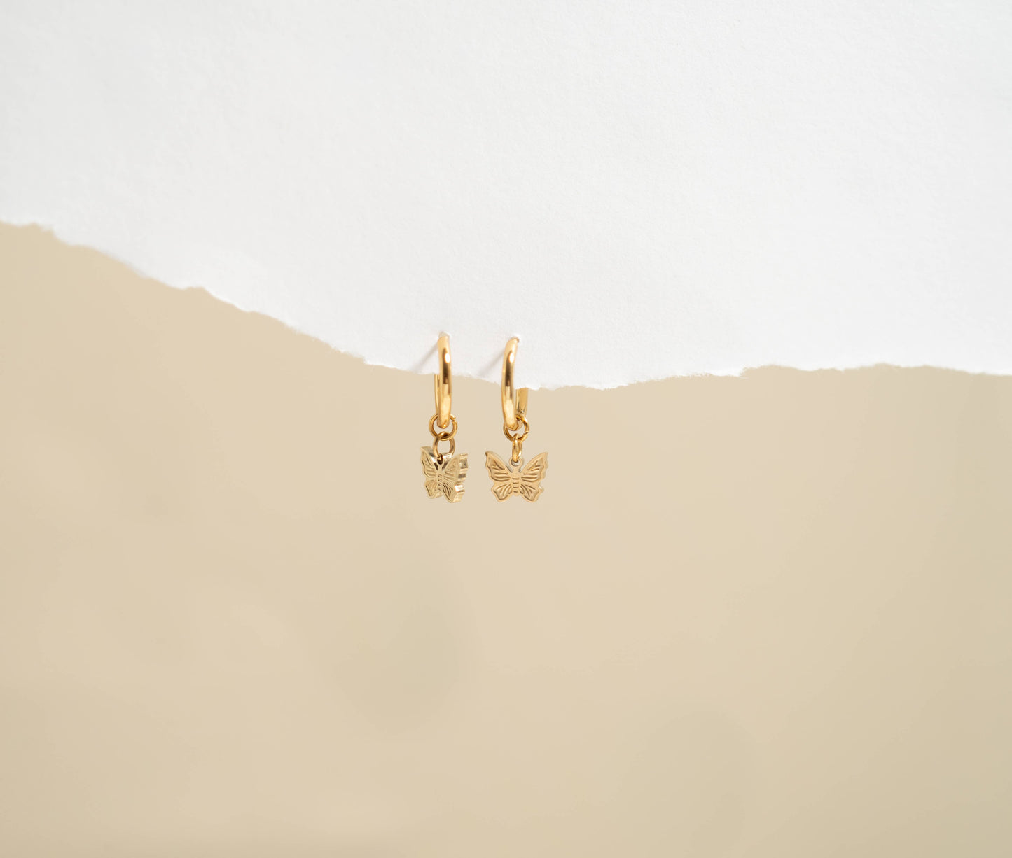 18K Gold PVD Stainless Steel Butterfly Huggie Earrings: Gold