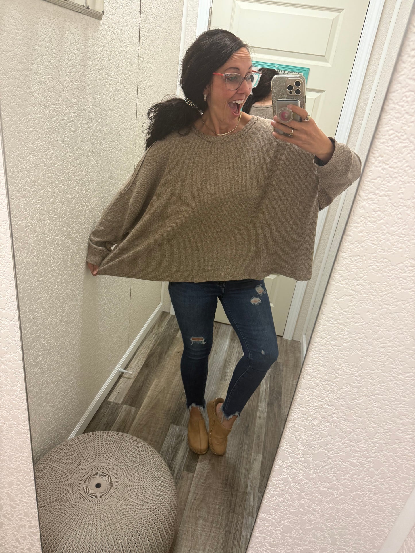 Hallie Oversized Long Sleeve Two Tone Solid Top