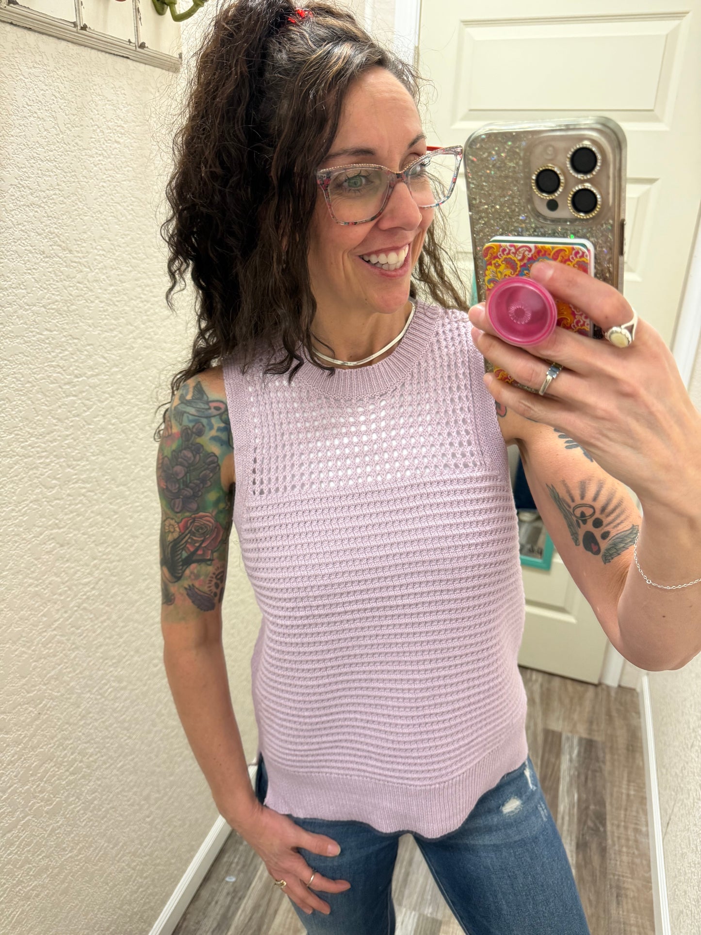 Lavender Fields Pointelle Sweater Tank