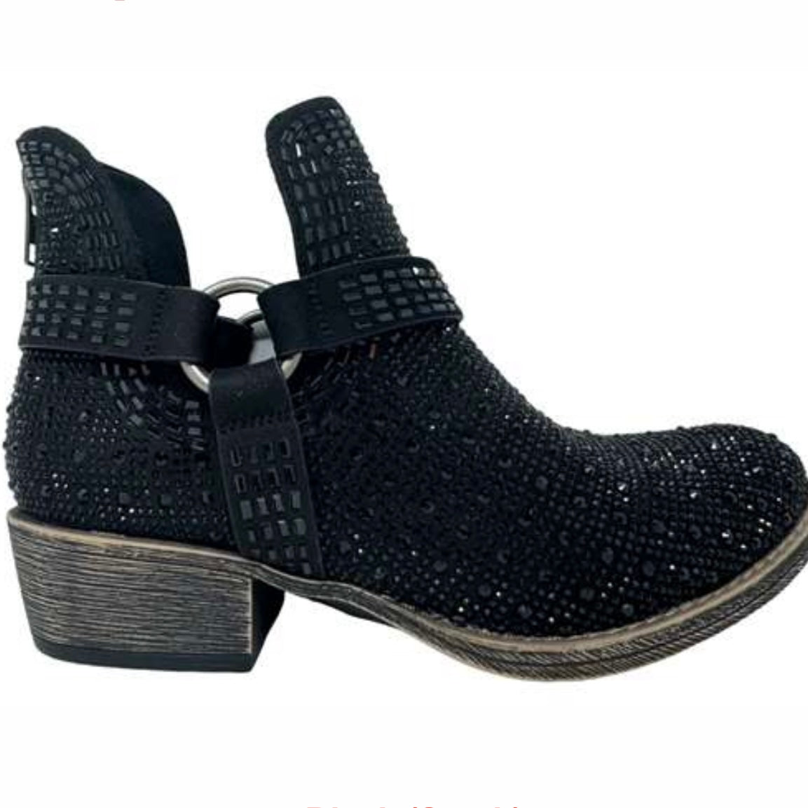 Raquel BLACK JEWELED HARNESS ROUND TOE BOOTIES