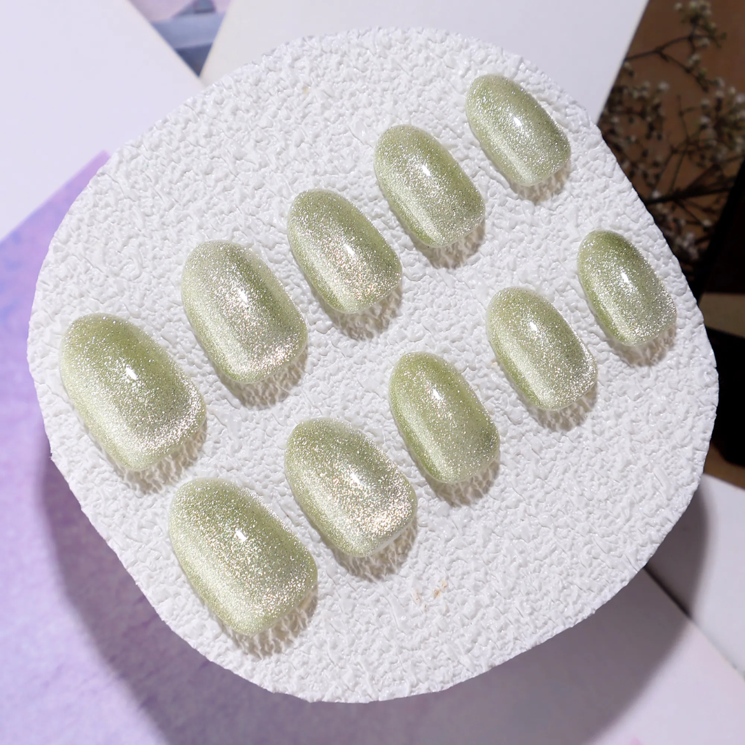 Velvet Lime | Light Green Velvet Finish Spring Press-On Nail