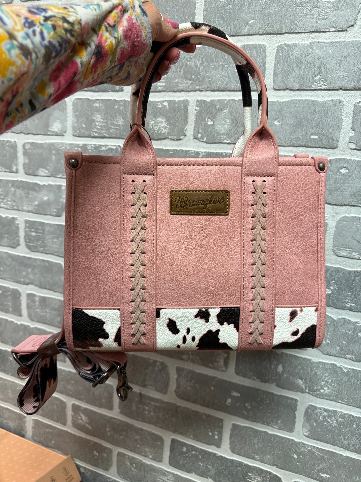 Wrangler Pink Cow Crossbody Tote Bag