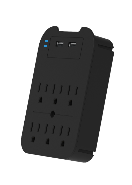 White Charge Surge Protector, 6 Outlets/2 USB Ports