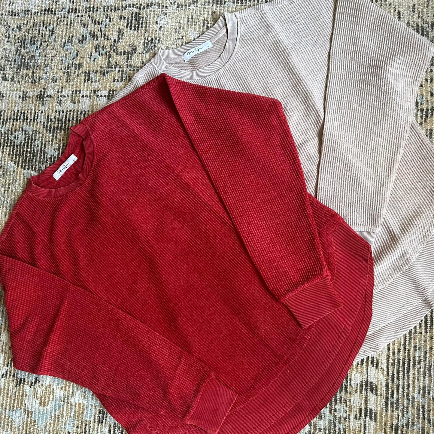 Crimson Red Rounded Bottom Luxe Corded Crew PreOrder ETA 10/7/25
