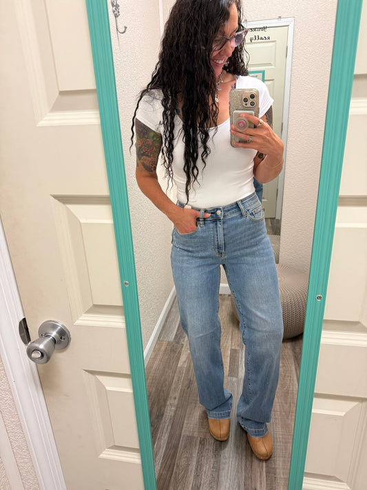 Sophia Medium Wash High Waist Straight Fit Judy Blue Jeans
