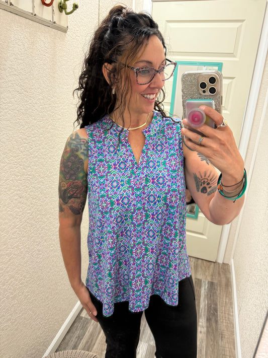 Lizzy - Royal Blue Geometric - Tank