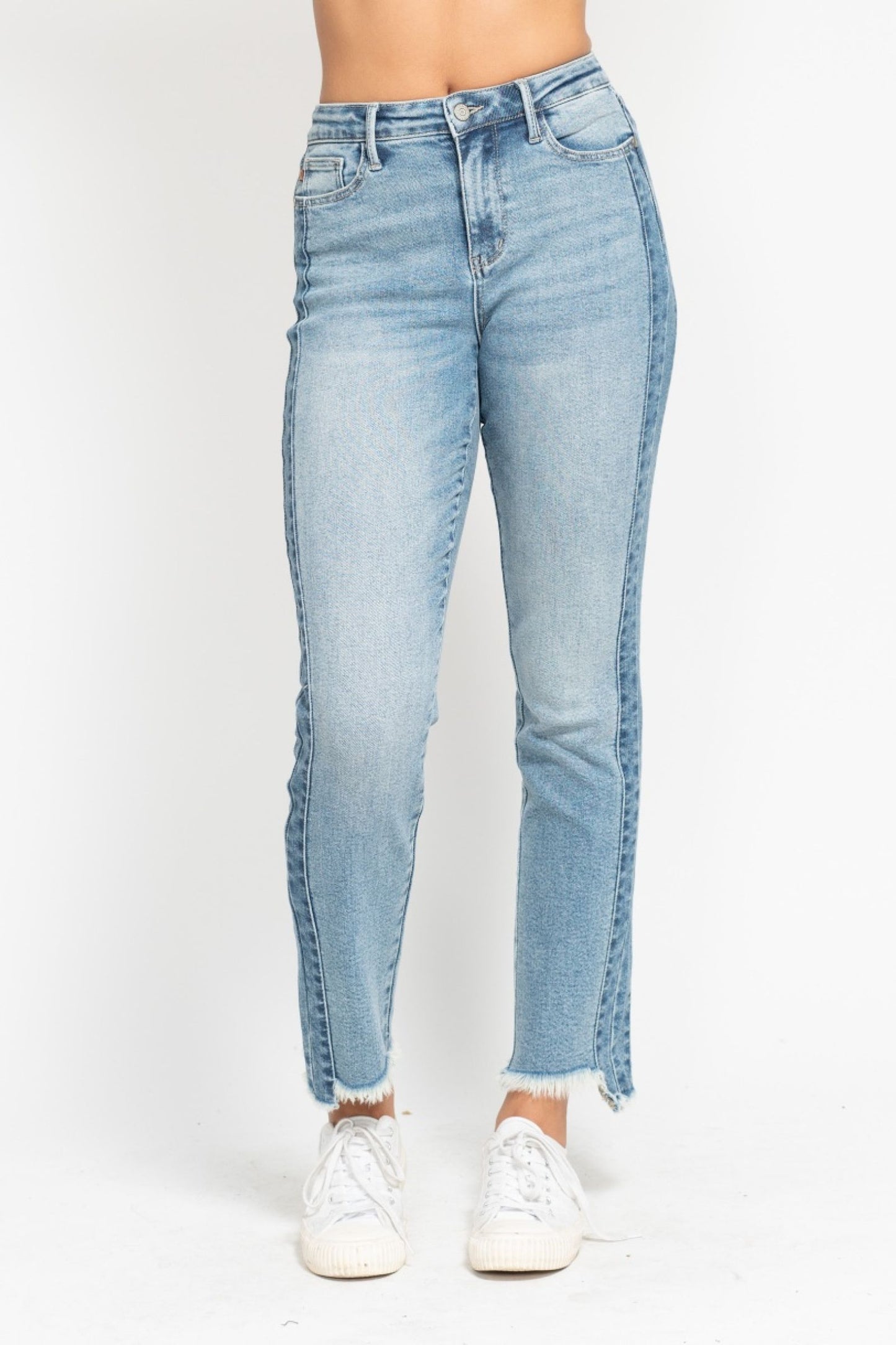 Nicole Vintage Wash Fray Hem Slim Fit Judy Blue Jeans