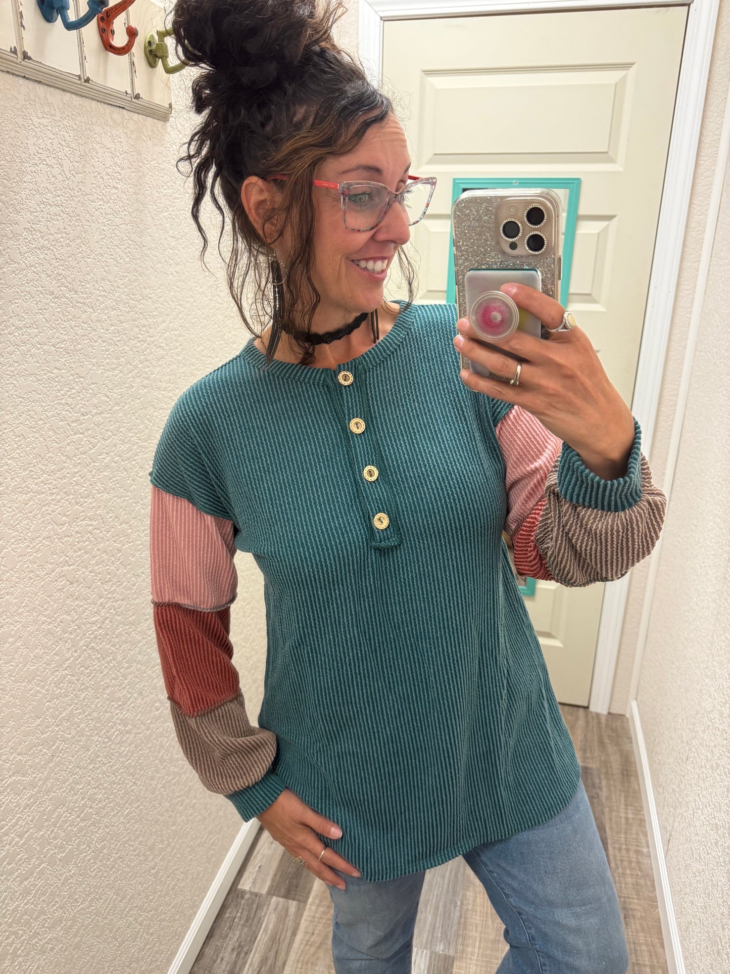 Autumn Color Blocking Corded Henley