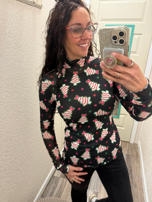 Keigan Mesh Top- Bow Christmas Treats