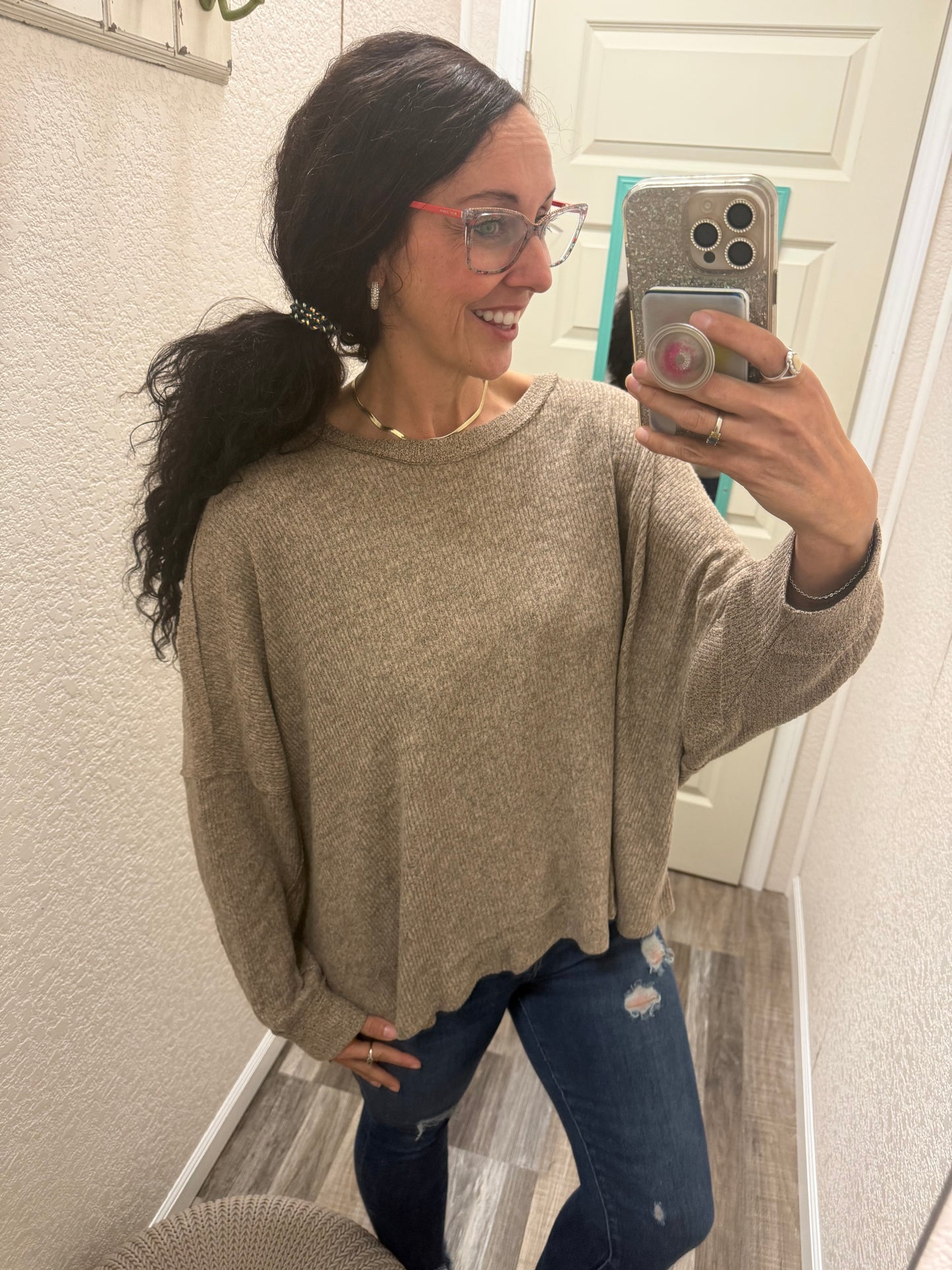 Hallie Oversized Long Sleeve Two Tone Solid Top