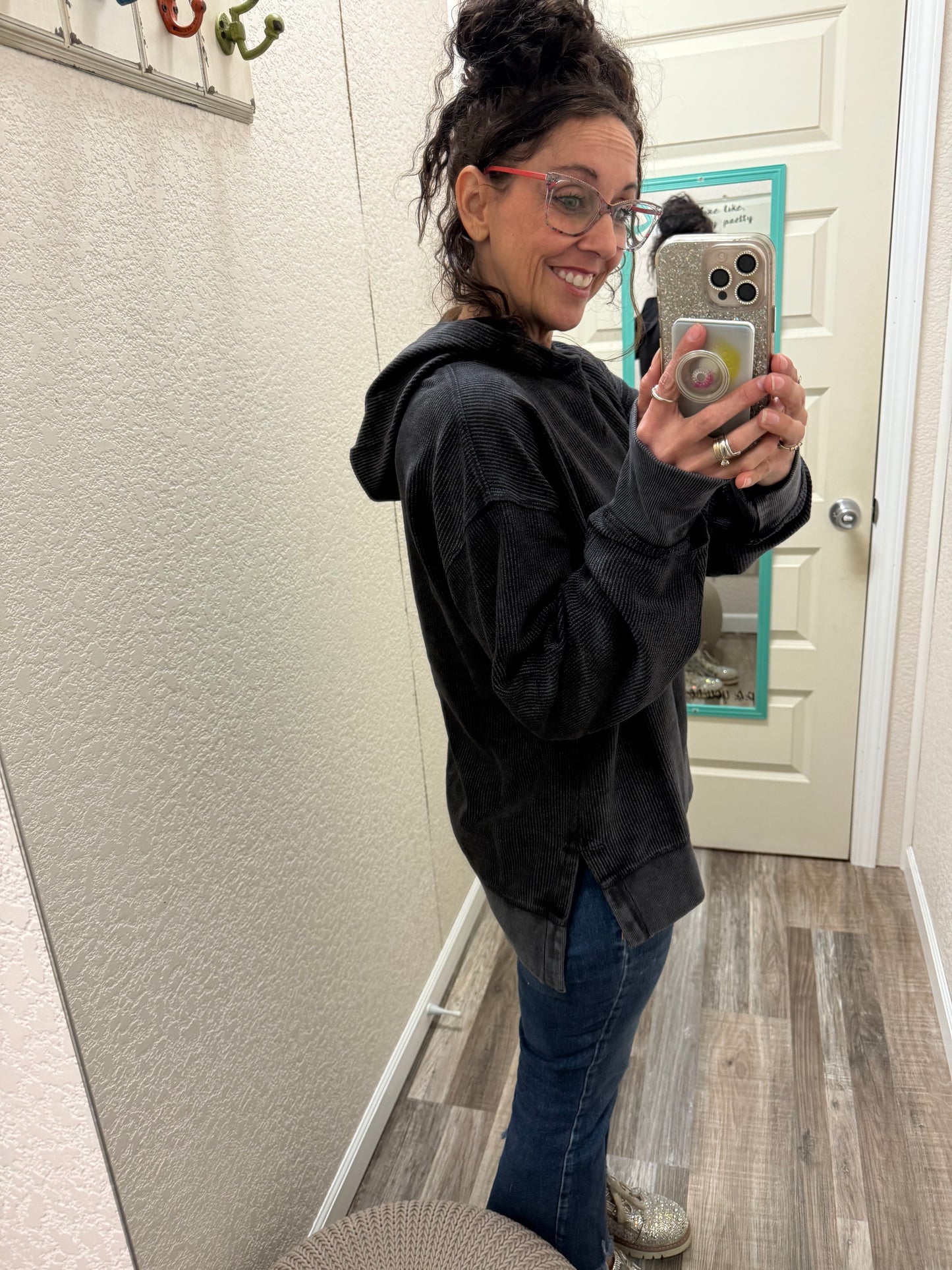 Washed Black Corded Hoodie