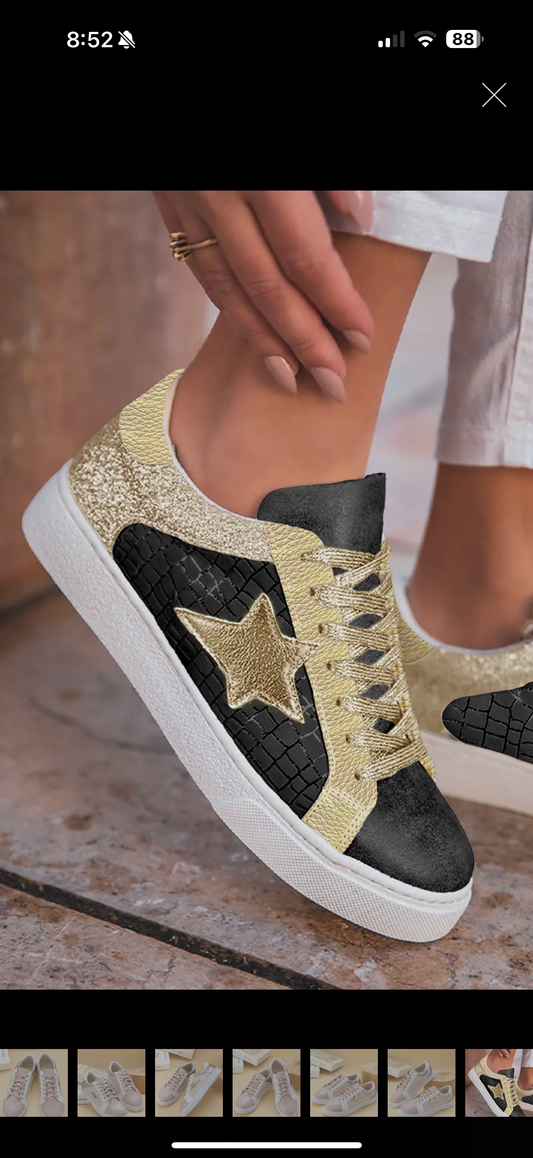 Gold Glitter Star Patchwork Shoes