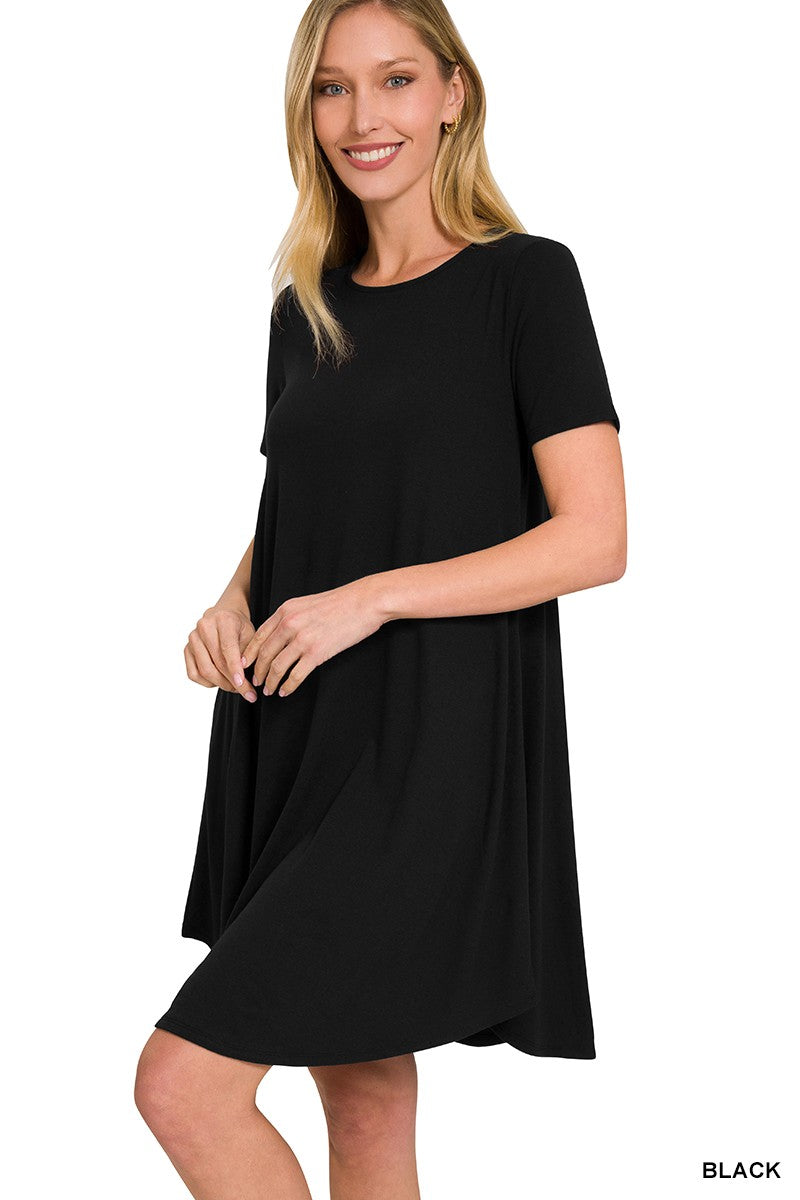 Liz Little Black Short Sleeve Dress With Pockets