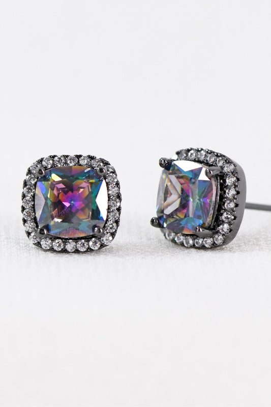 Dainty Brilliant Mystic CZ Crystal Stud Earrings Black Mystic