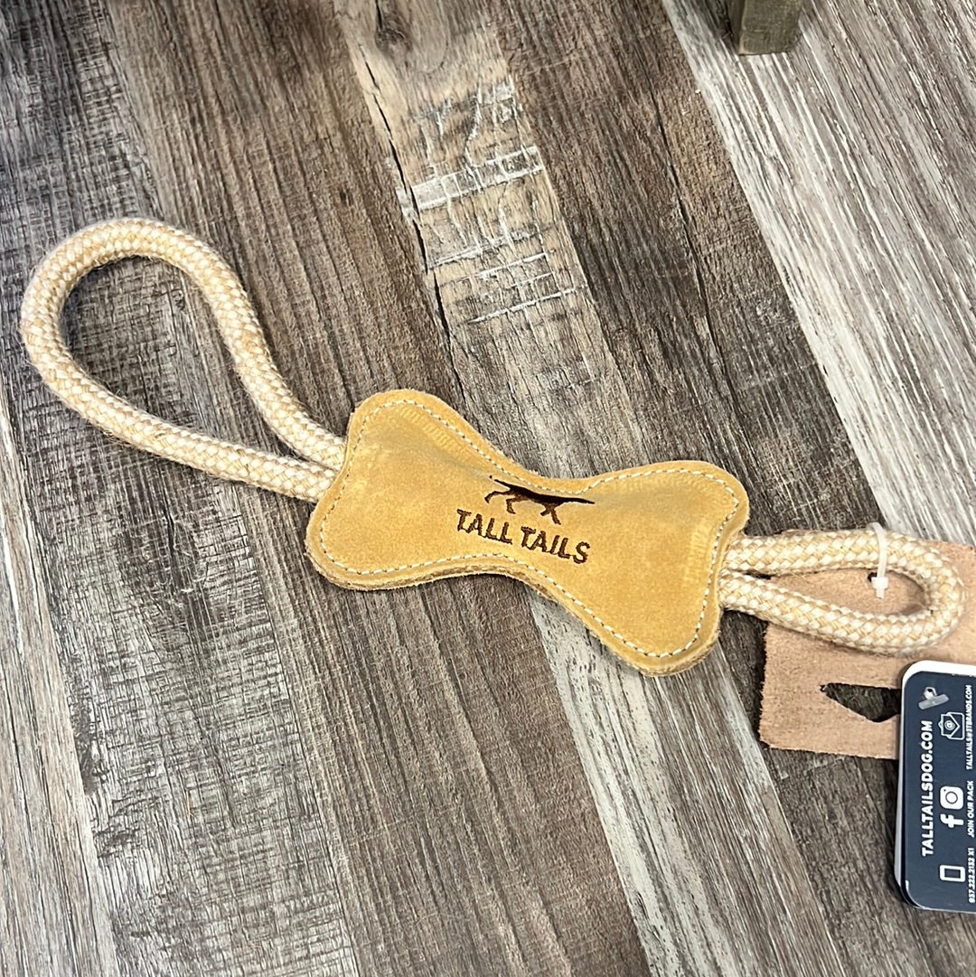 Dog Toy Natural Leather & Wool Bone Tug Toy 12”