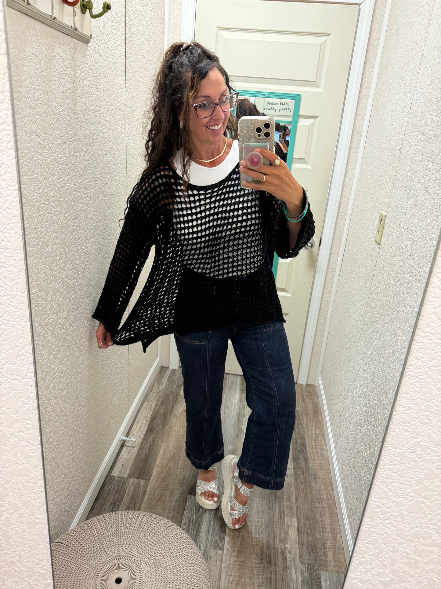 Black Beauty Crochet Long Sleeve Top
