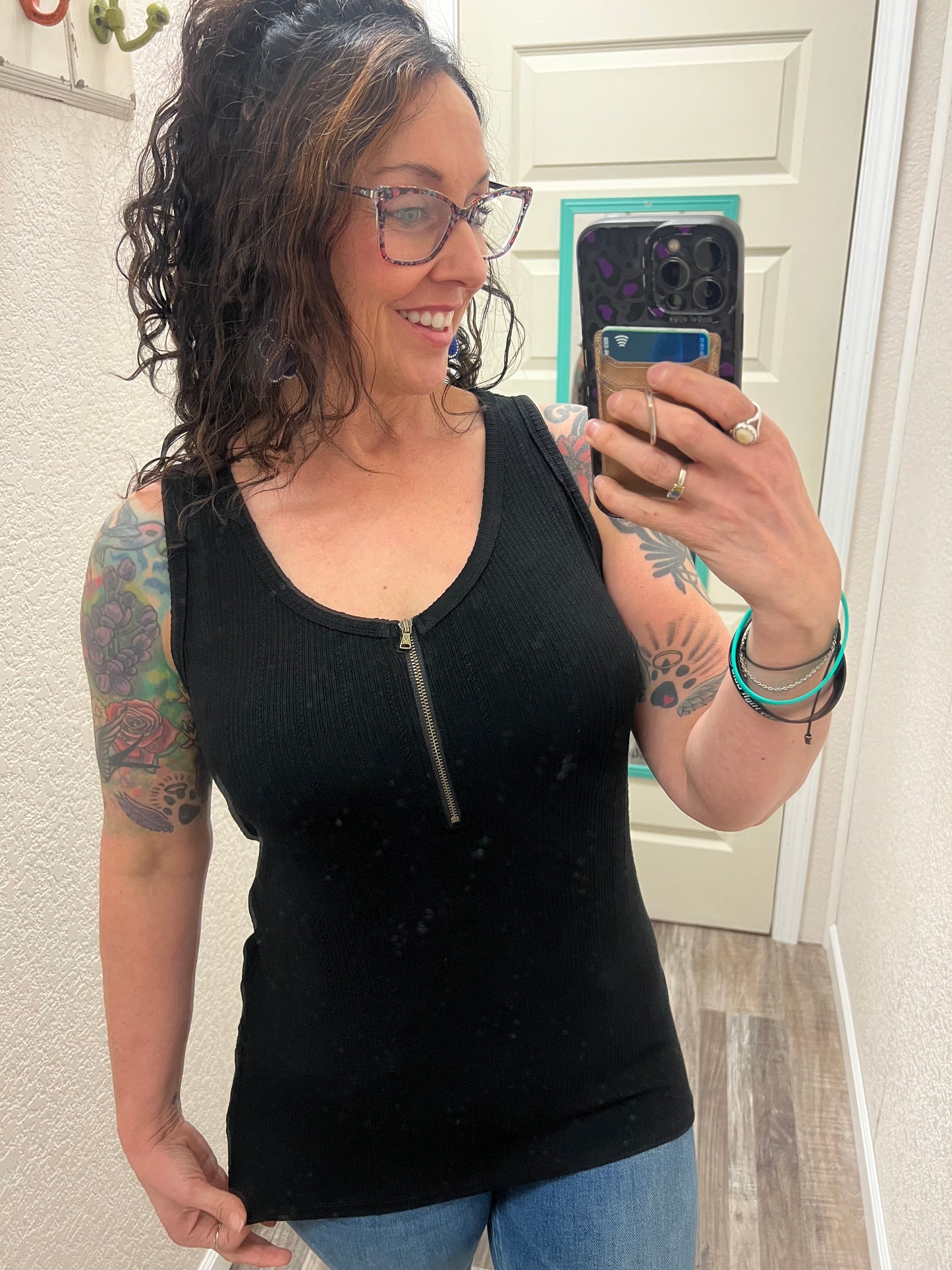 Mila Zipper Tank - Black