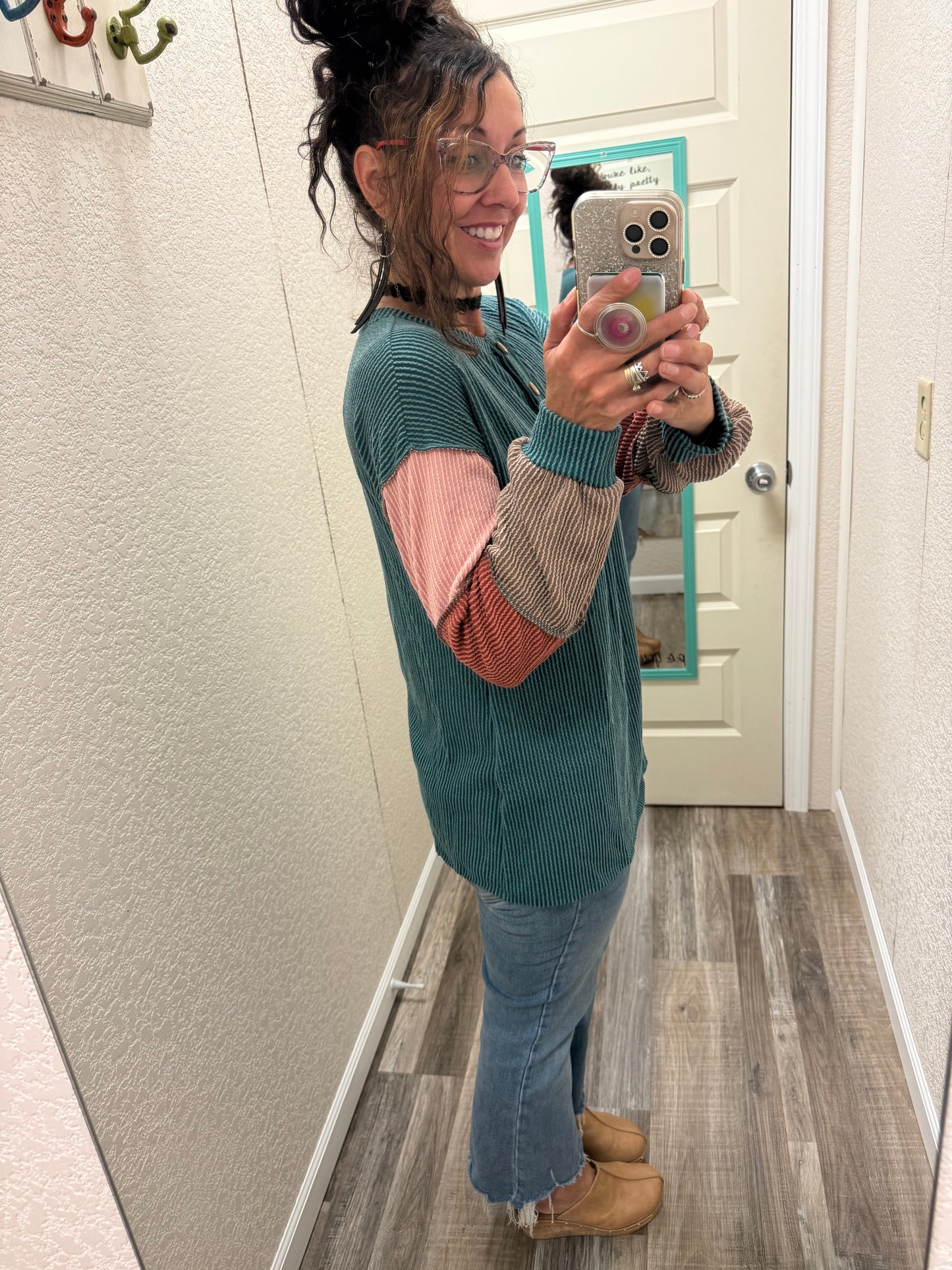 Autumn Color Blocking Corded Henley