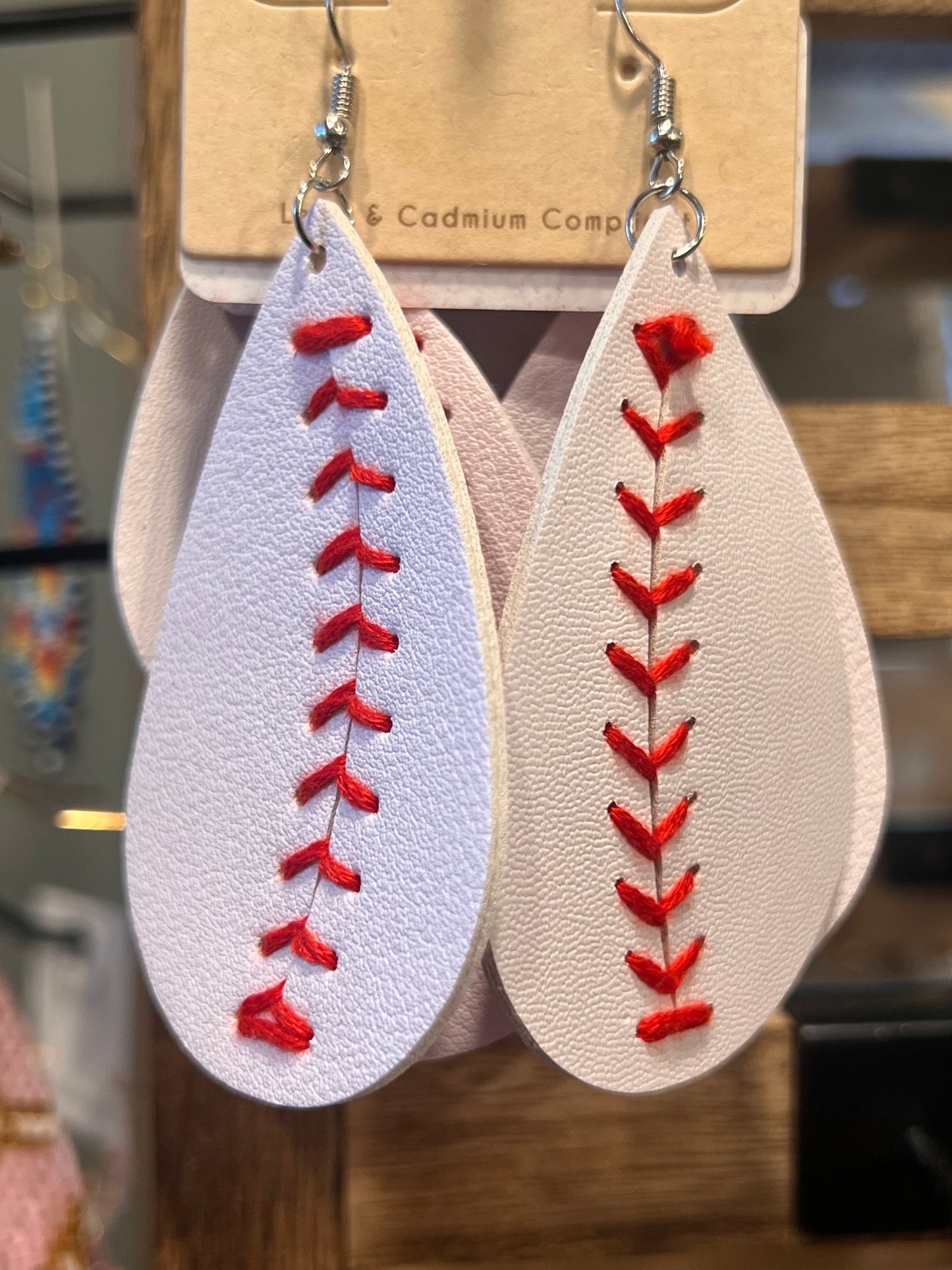Baseball Dangle Earring Single Stitch