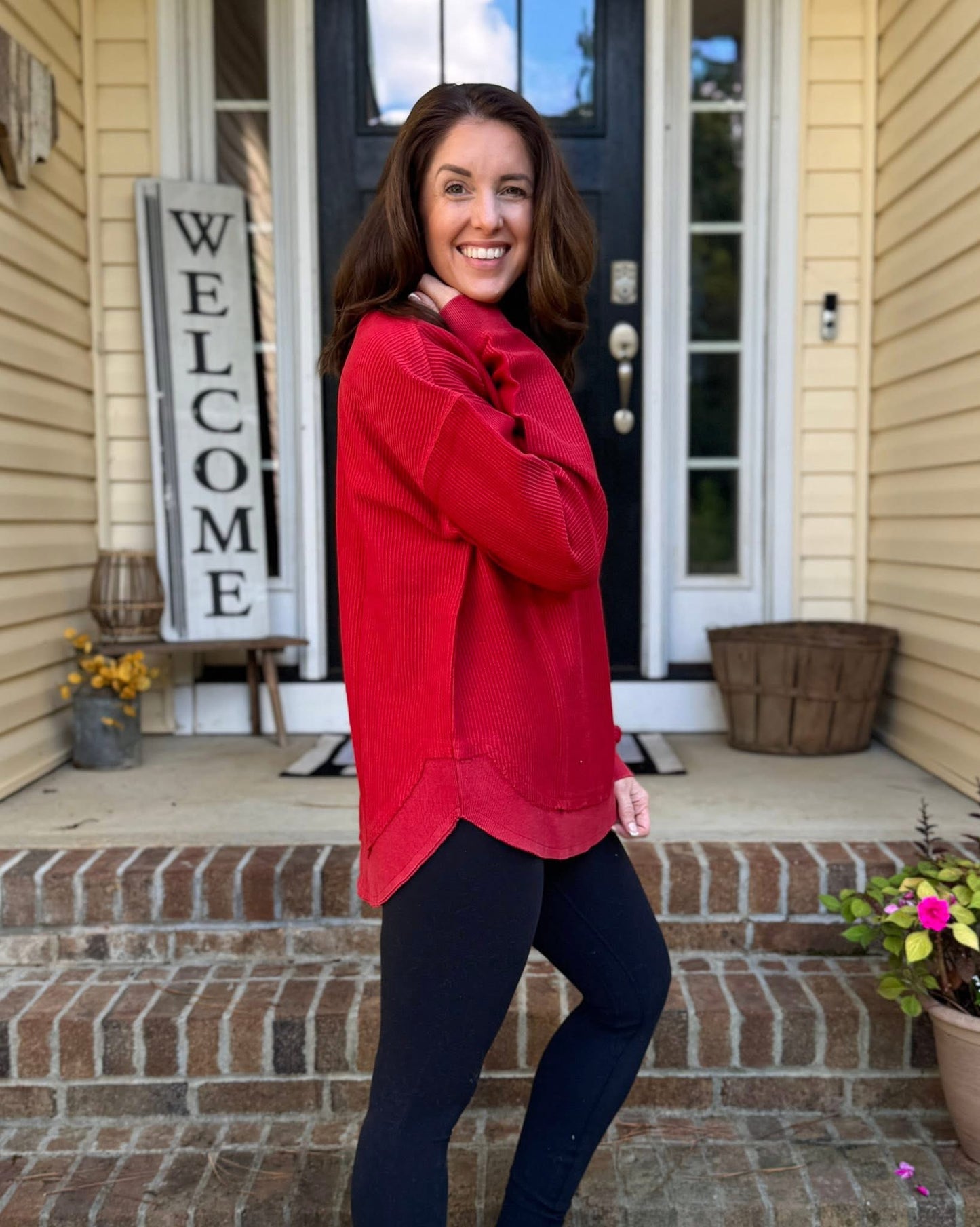 Crimson Red Rounded Bottom Luxe Corded Crew PreOrder ETA 10/7/25