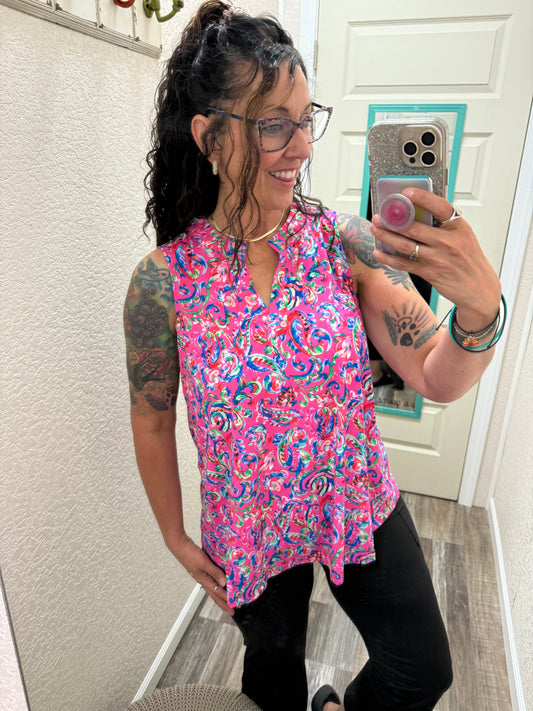 Lizzy - Hot Pink Abstract Floral- Tank