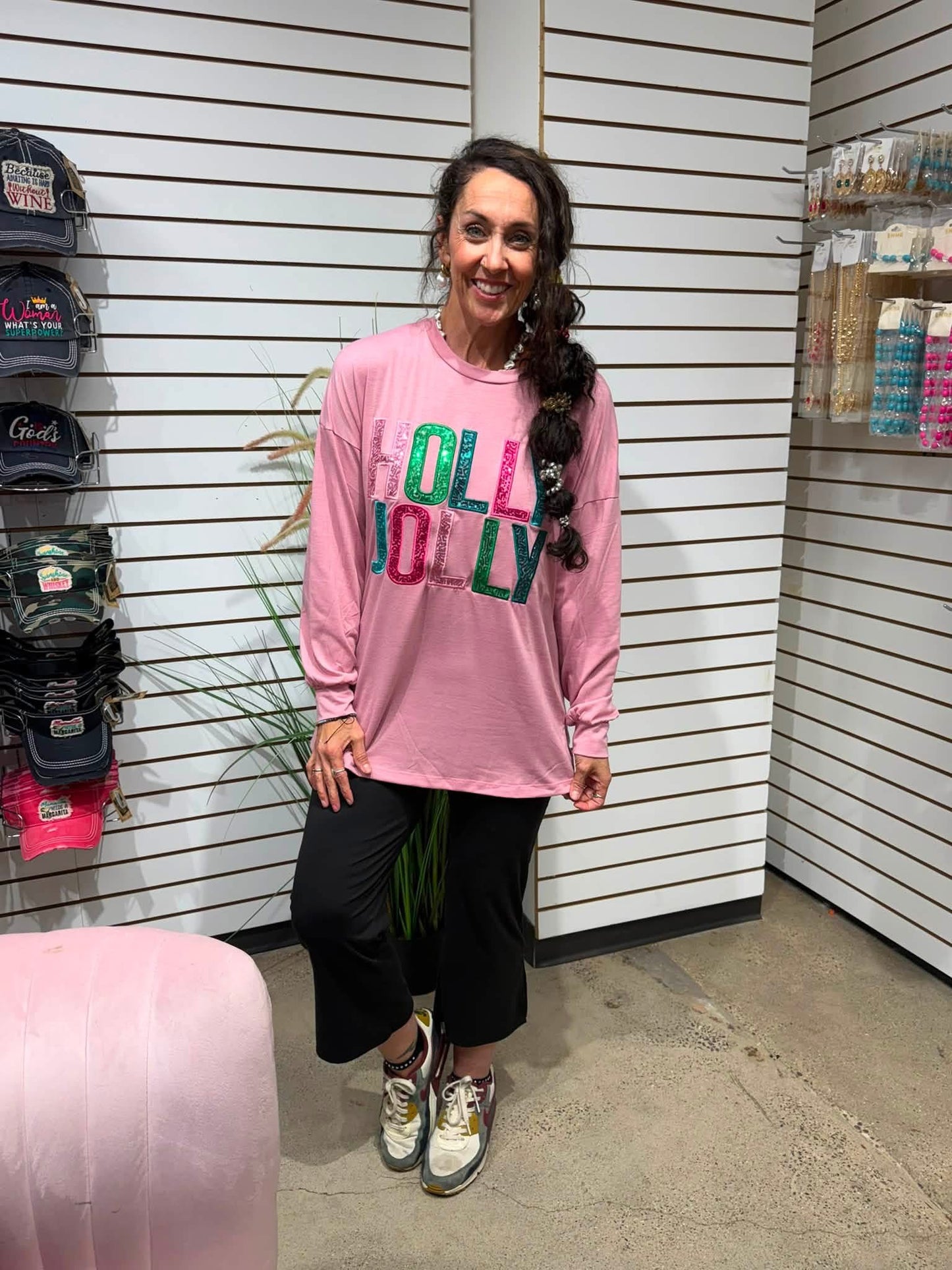 Modern Holly Jolly Pink Holiday Top