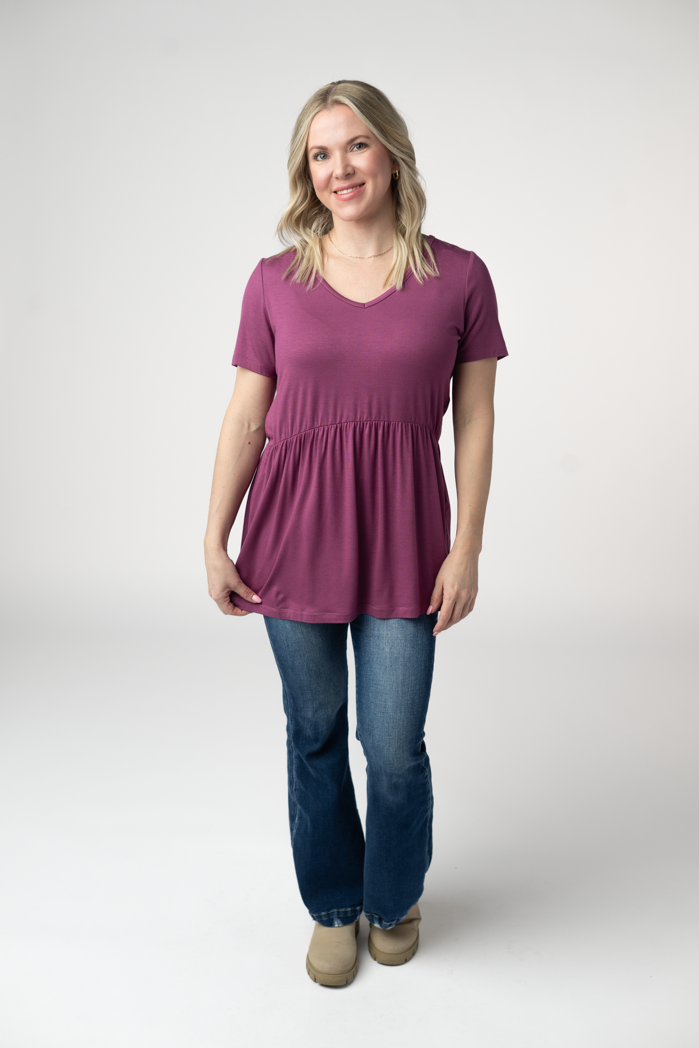 Sarah Ruffle Short Sleeve - Mulberry