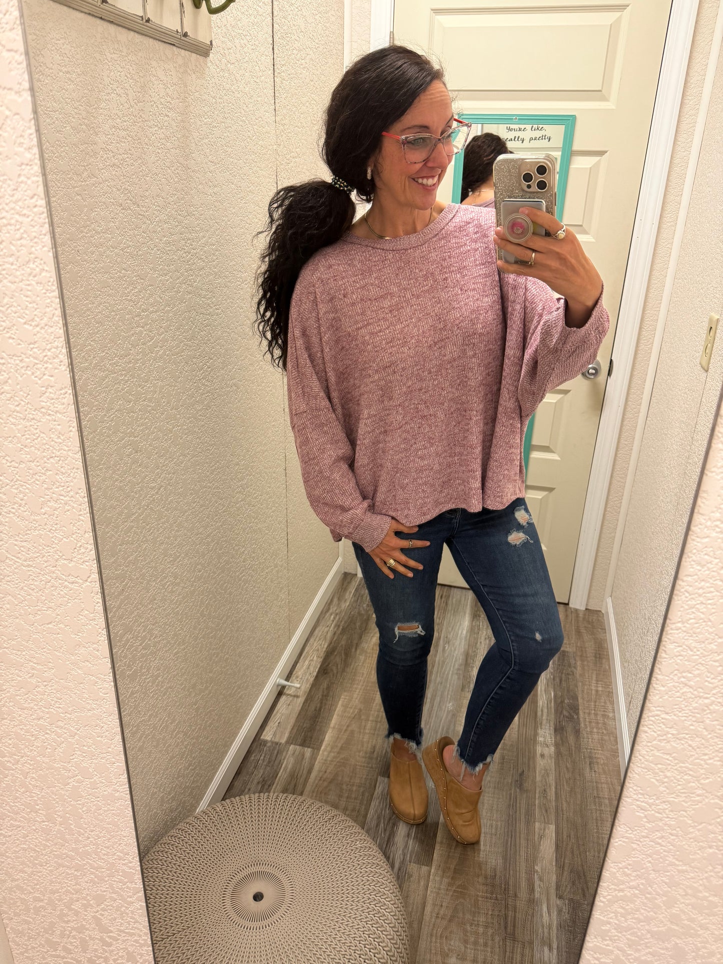 Hallie Oversized Long Sleeve Two Tone Solid Top