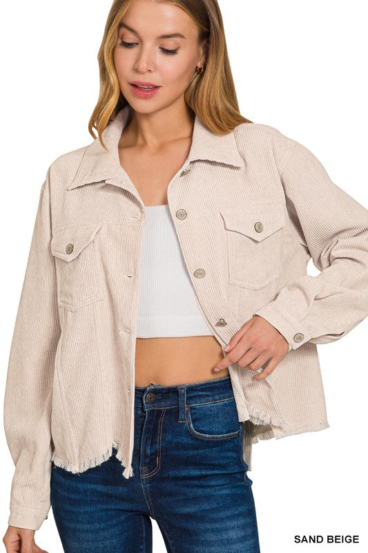 Britt Distressed Corduroy Cropped Jacket