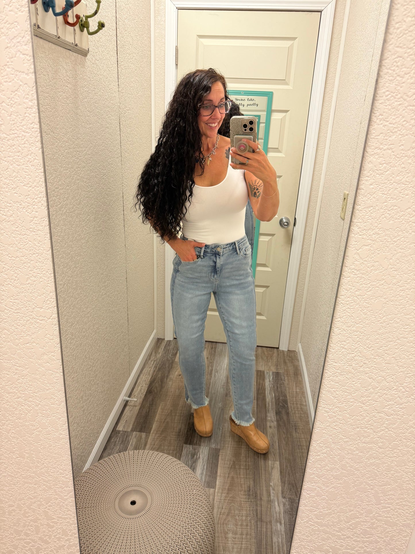 Nicole Vintage Wash Fray Hem Slim Fit Judy Blue Jeans