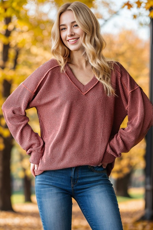 Autumn Nights Ribbed Long Sleeve Top