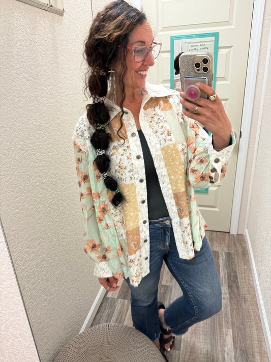 Delila Patchwork Button Up Top