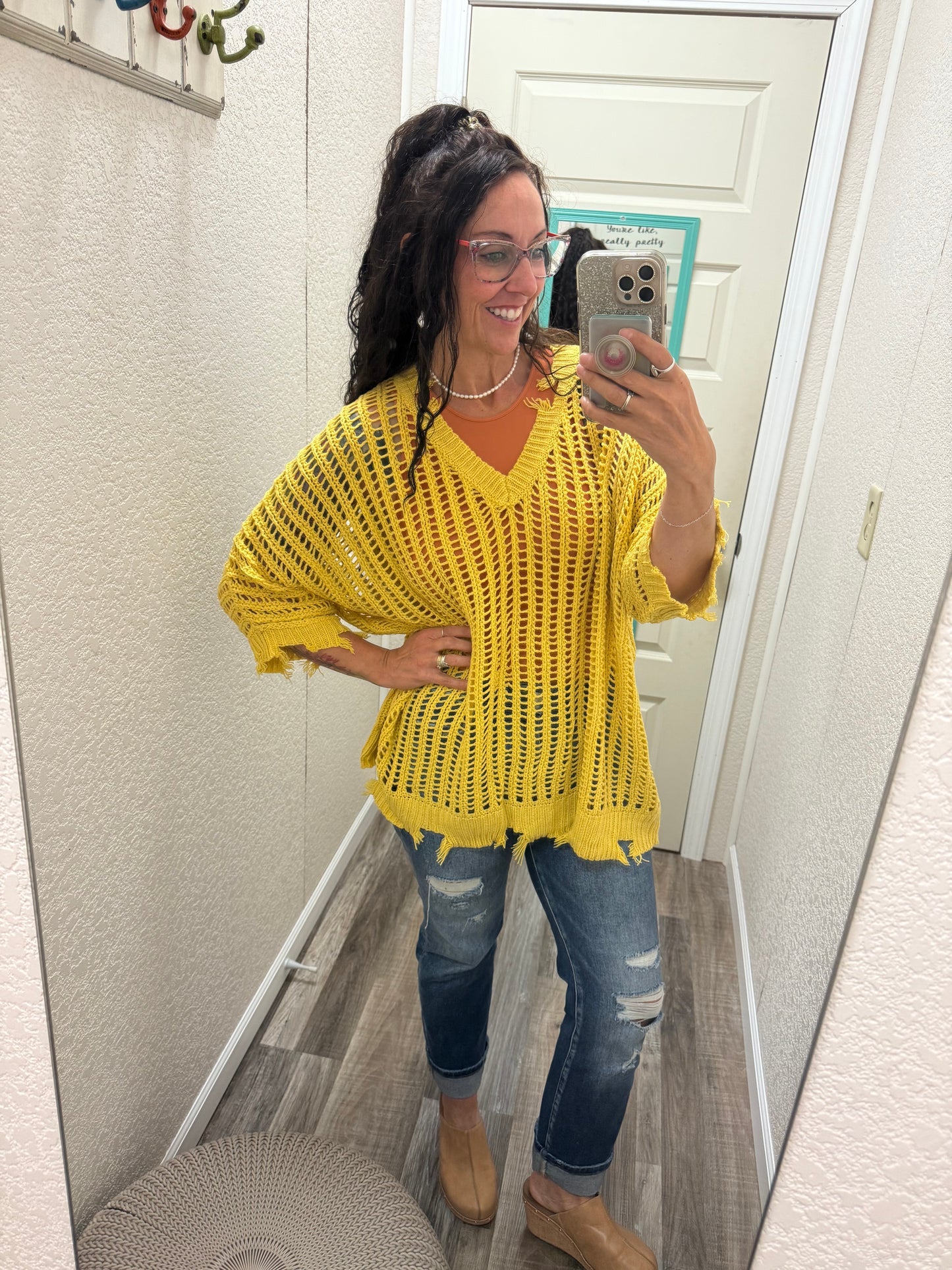 Must Have Mustard Loose Fit Distressed Knit Sweater