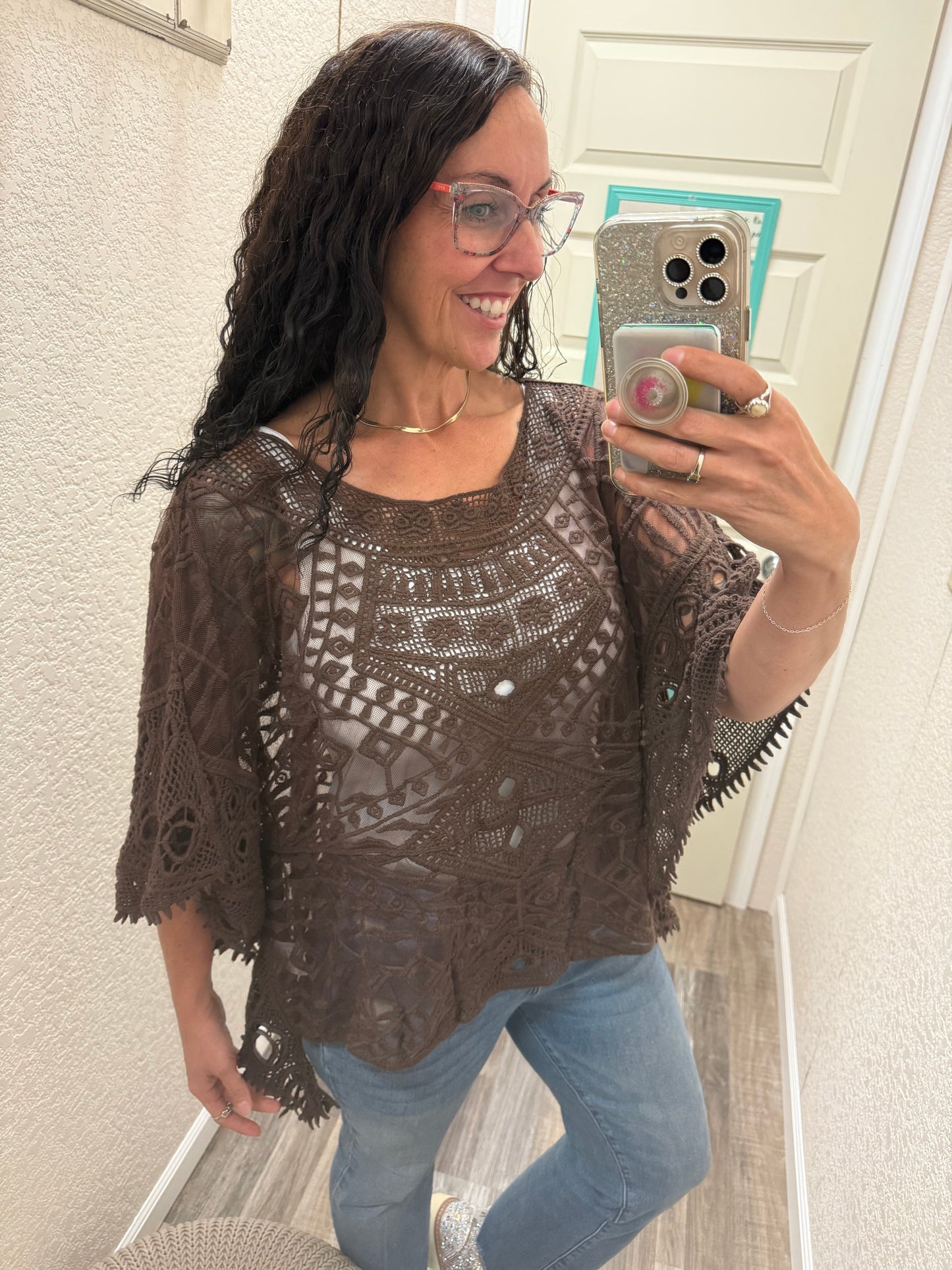 Brown Anastasia One Size Crochet Overlay