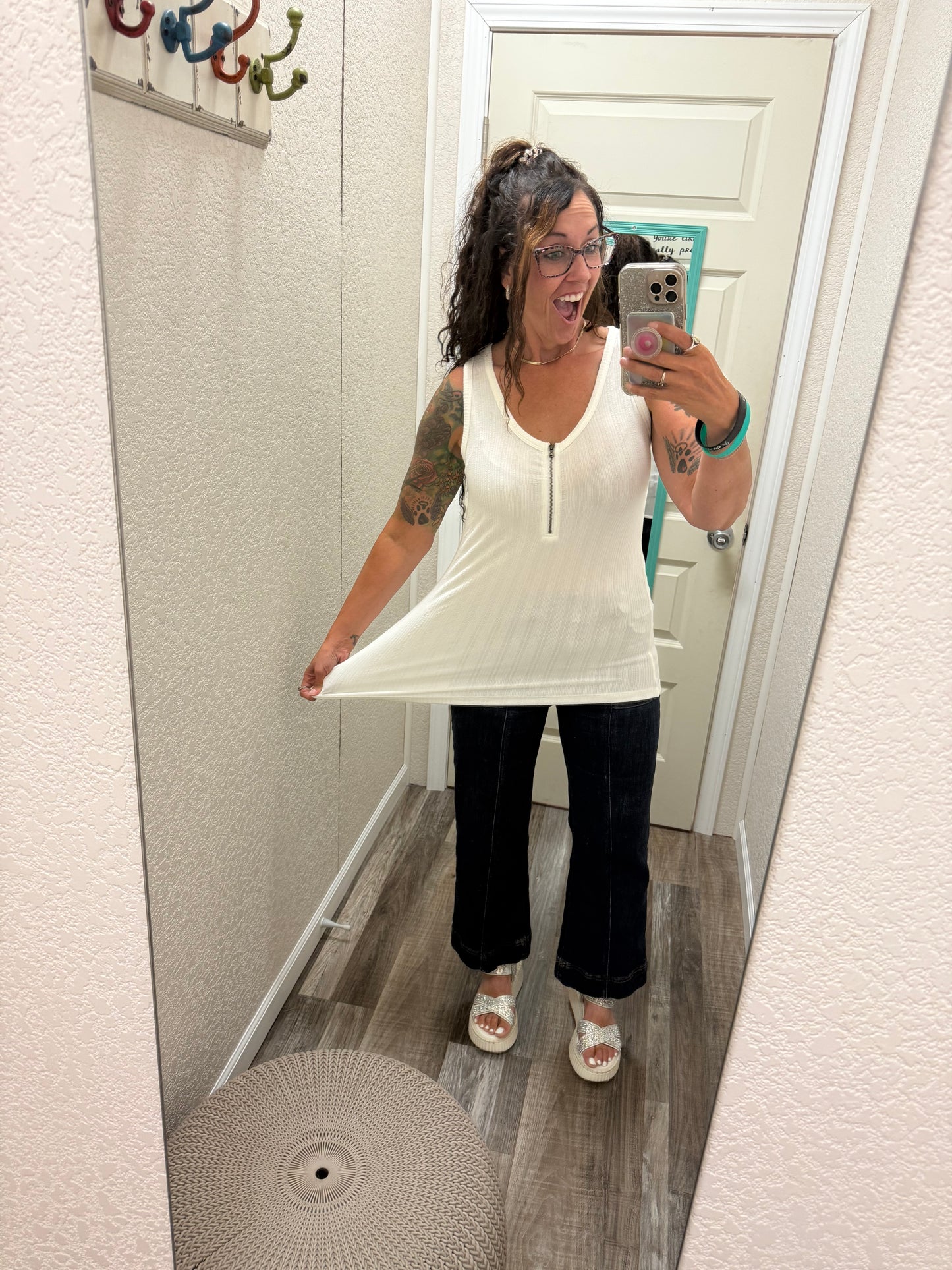 Mila Zipper Tank - White
