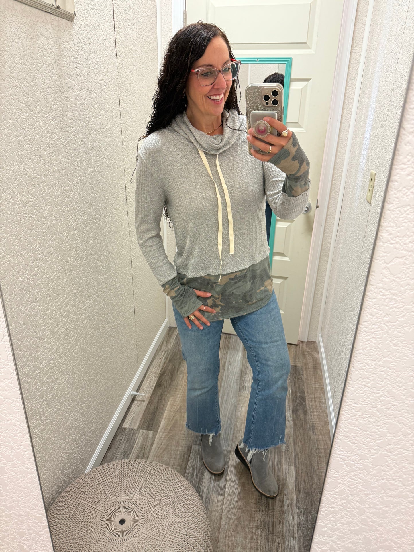 Kammy Camo COWL NECK Top With Thumbholes