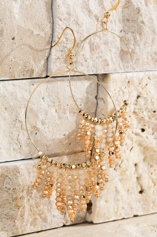Champagne- Beaded tassel and ring earrings
