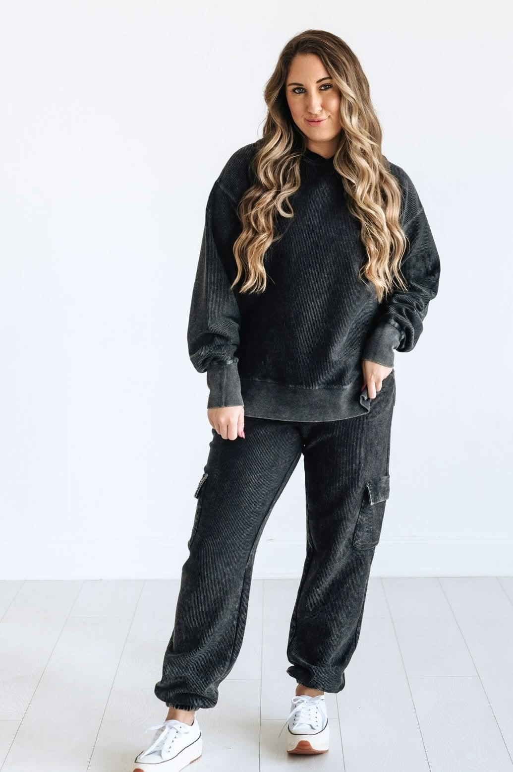 Washed Black Corded Hoodie