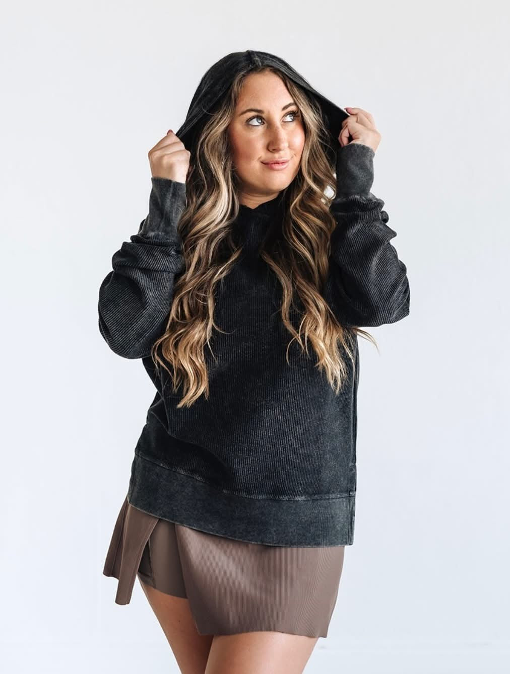 Washed Black Corded Hoodie