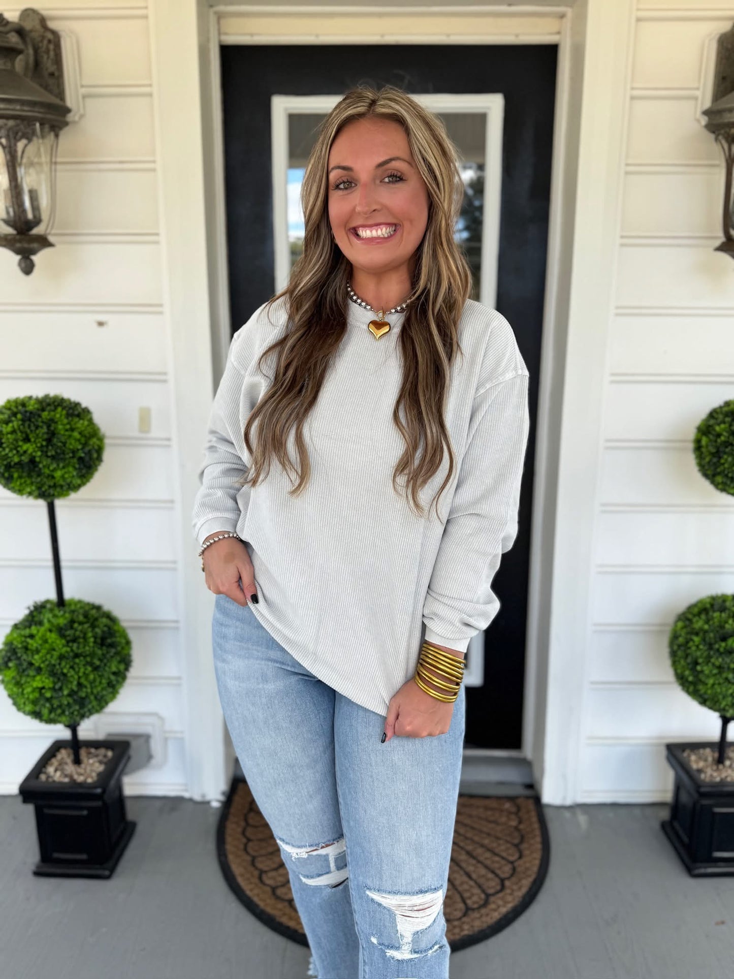 Silver Luxe Corded Crew