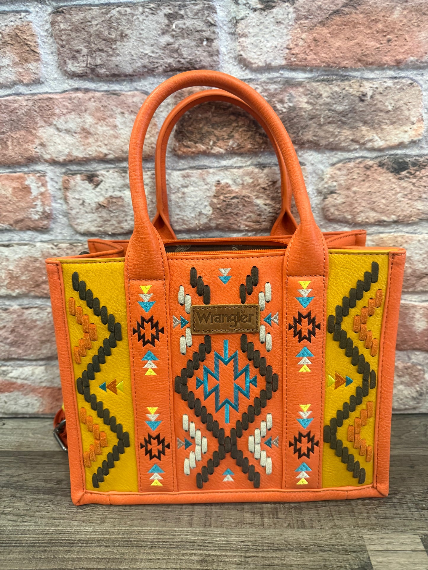 Wrangler Orange Aztec Crossbody Tote Bag