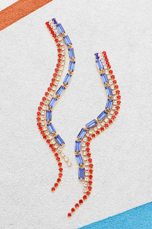 American Flag Rhinestone Evening Earrings