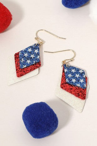 American Flag Glittered Diamond Dangle Earrings