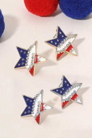 American Enamel Stone Paved Star Stud Earrings
