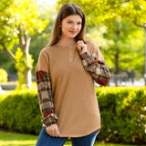 Patsy Plaid Sleeve Long Sleeve Henley Top