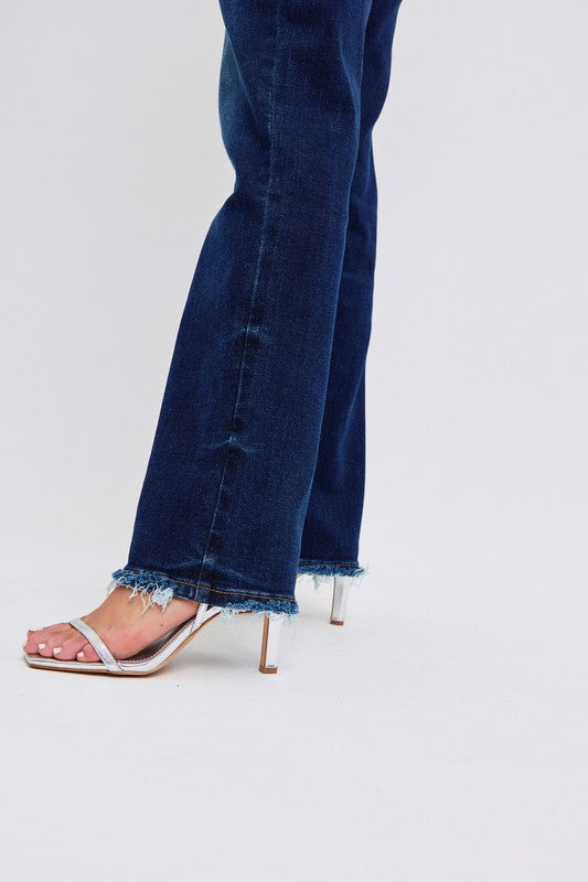 Cecelia Judy Blue Mid Rise Fray Hem Straight Leg Jeans