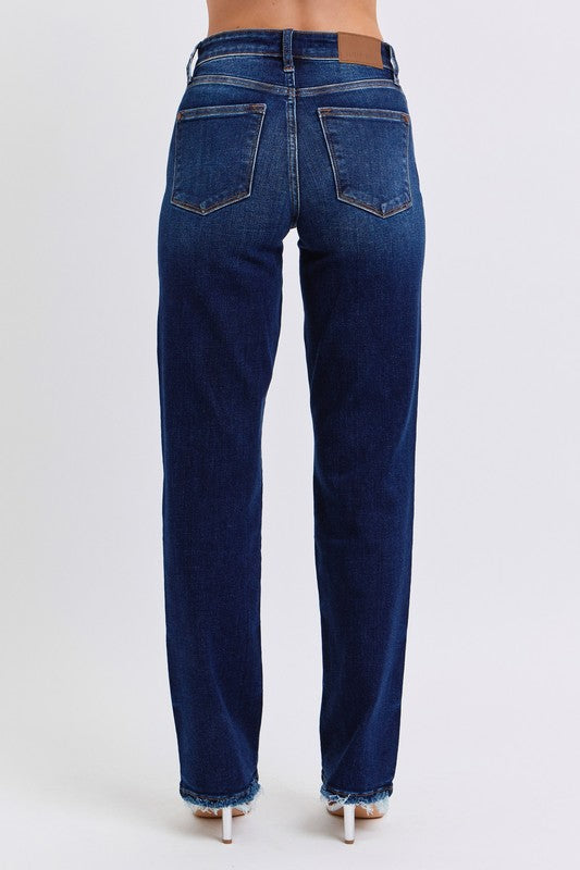 Cecelia Judy Blue Mid Rise Fray Hem Straight Leg Jeans