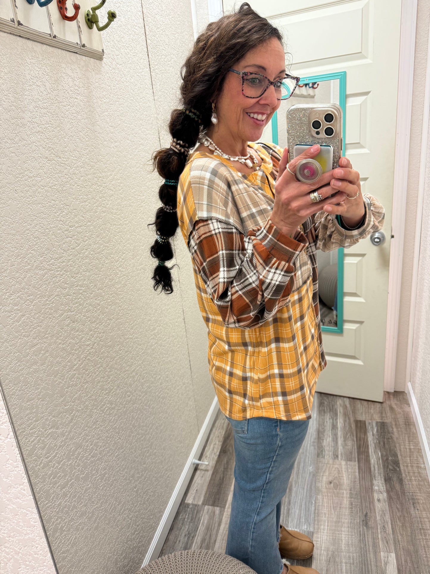 Forever Fall Henley Patchwork Top